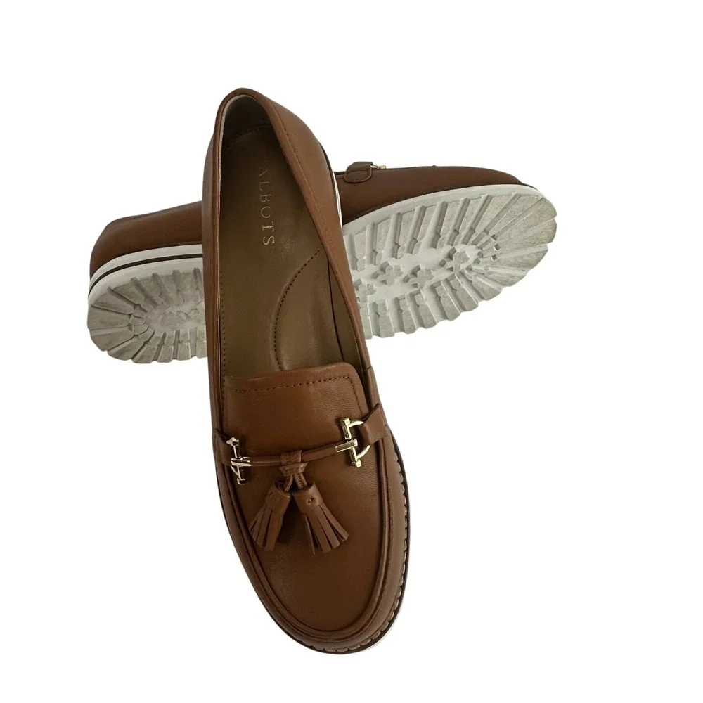 Talbots Tan Leather Bit Tassel‎ Lug Sole Loafers Women's Size 7M